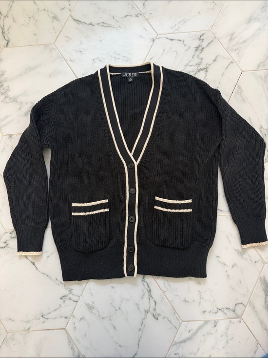 J. Crew Sweaters - J. Crew Black Cardigan with Cream Trim and Pocket Stripes